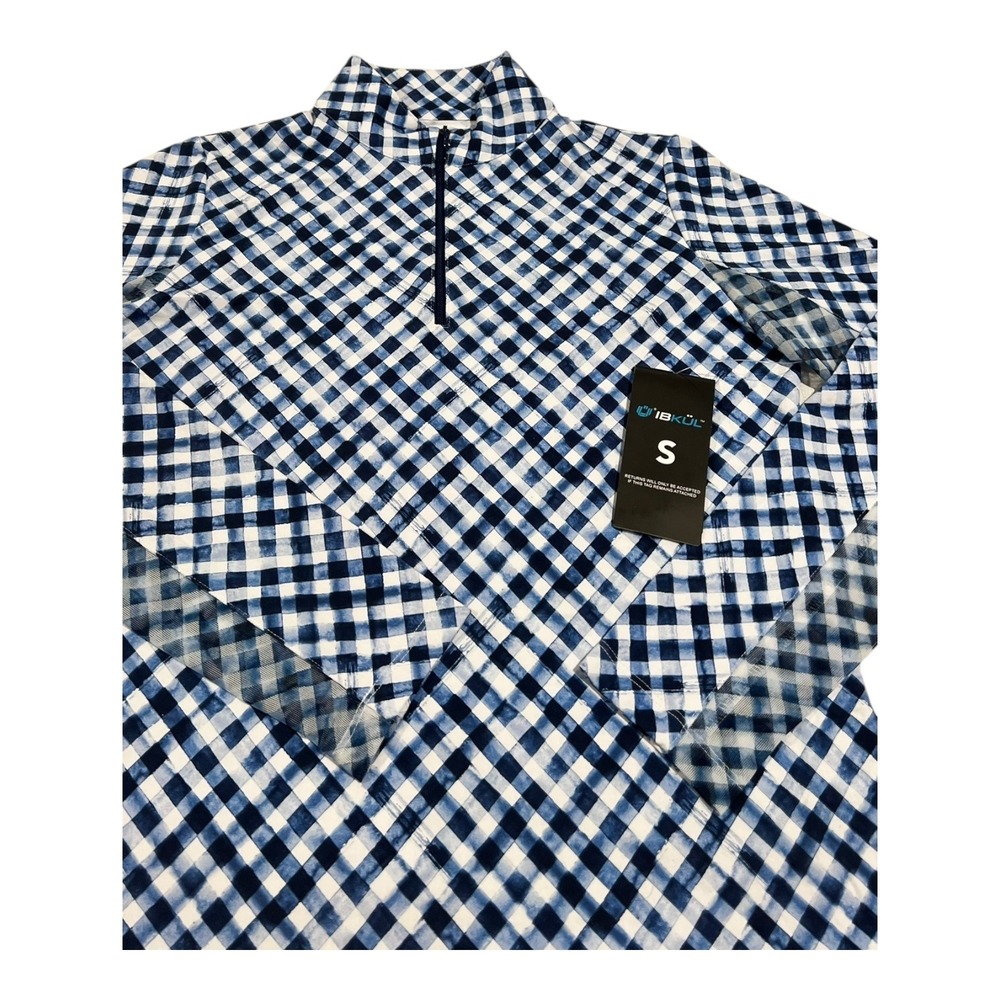 IBKUL Navy/White Gingham Mock‎ Zip Long Sleeve Top UPF 50 Small NWT - Picture 16 of 16